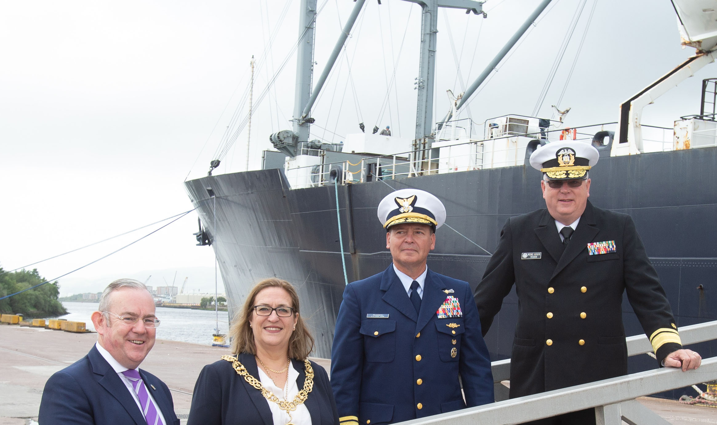 Image:Empire State VI visit with COGC Principal Litte, Lord Provost, Rear Admiral Pelkowski, Rear Admiral Alfultis.